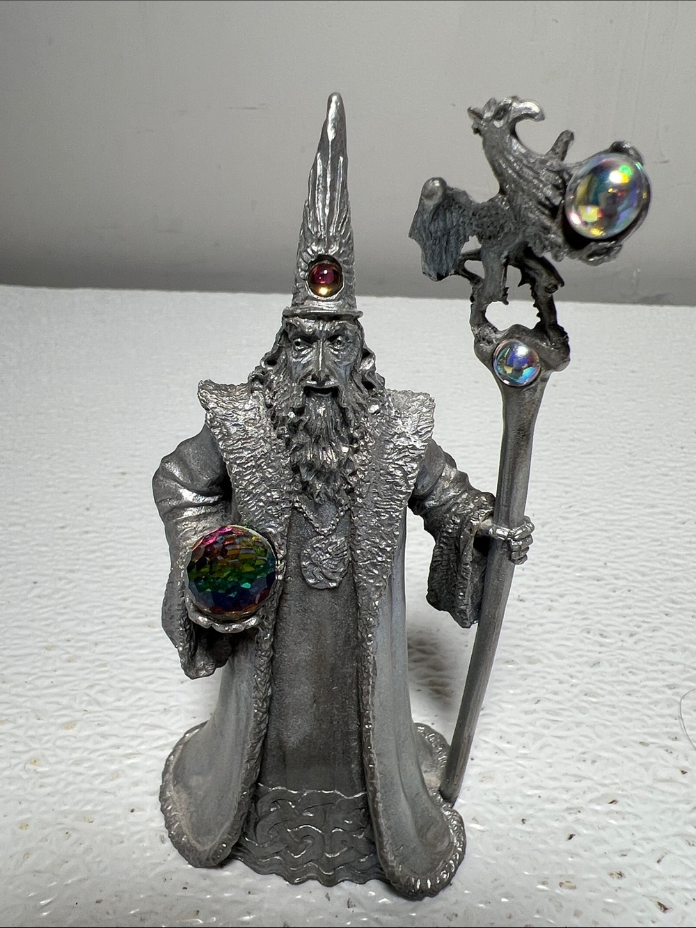 Perth Pewter Wizard Figurine 1990 by Ray Lamb Rare 3 Crystals - Picture 1 of 9